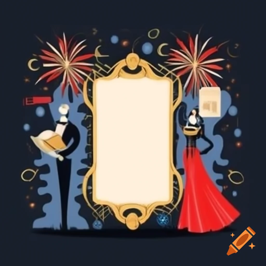 Elegant New Year's Eve party invitation design with detailed frame and solid black center