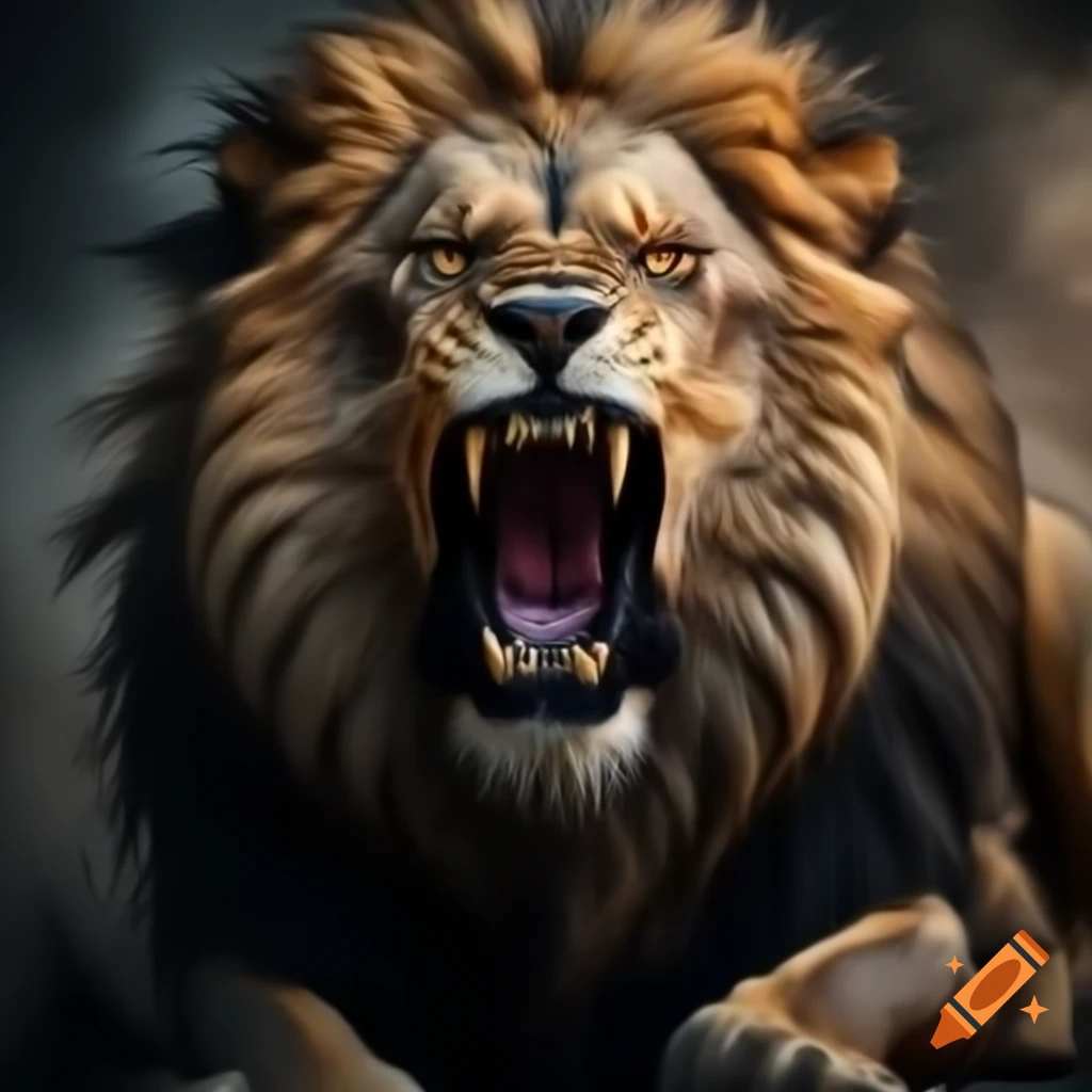 Artistic depiction of a scarred roaring lion