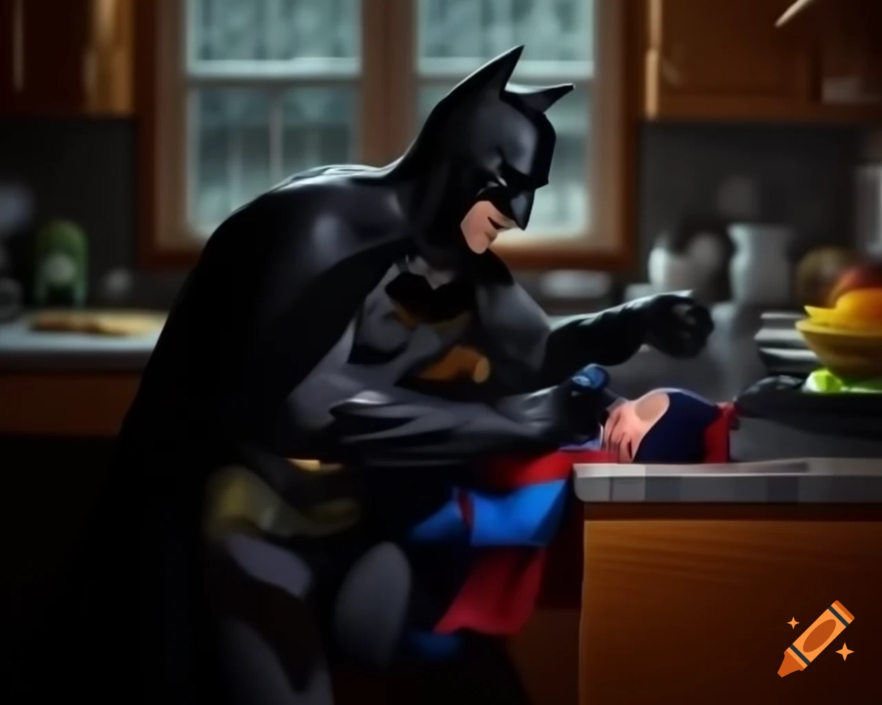 Family dressed as superheroes playing and having fun at home