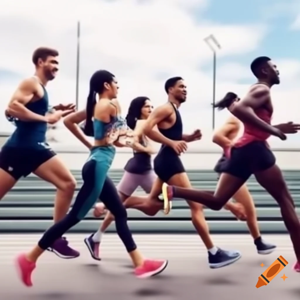 People running with futuristic gadgets in stylish gym clothing outdoors