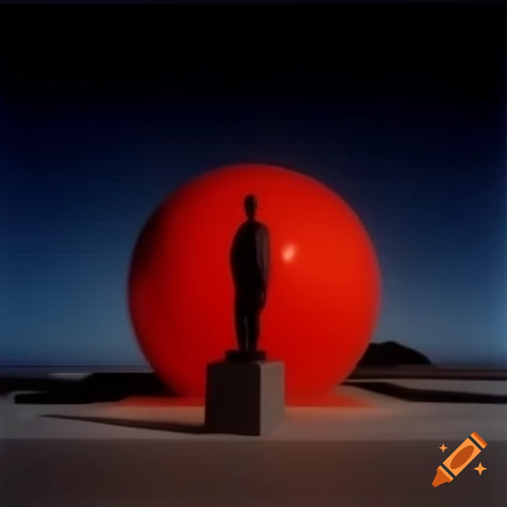 Pop surreal 2000's photography featuring red glass statue