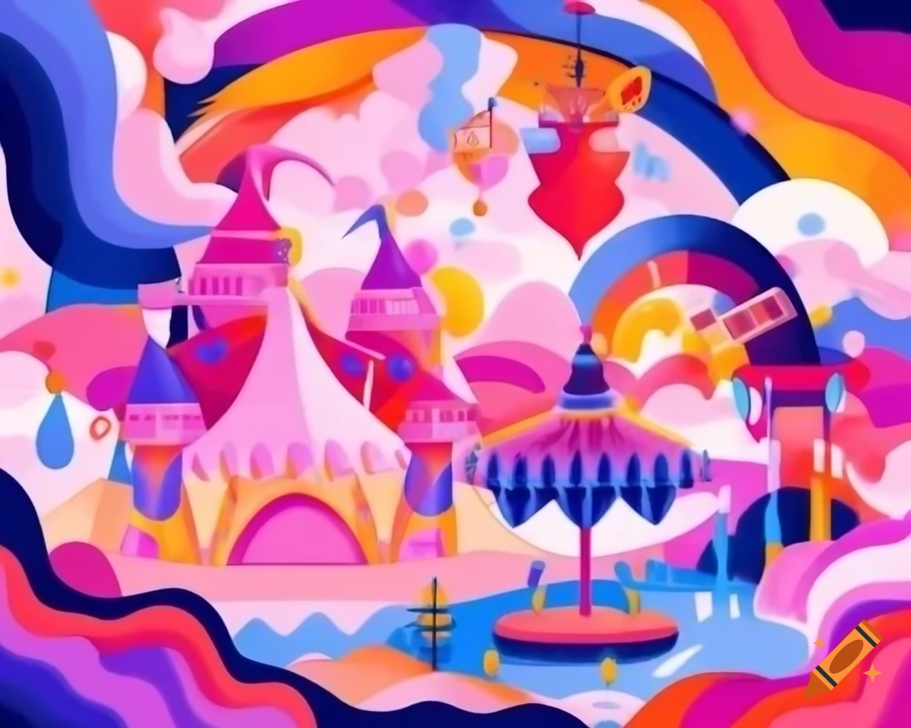 Surreal, dreamlike carnival scene with shifting attractions, high detail abstract art
