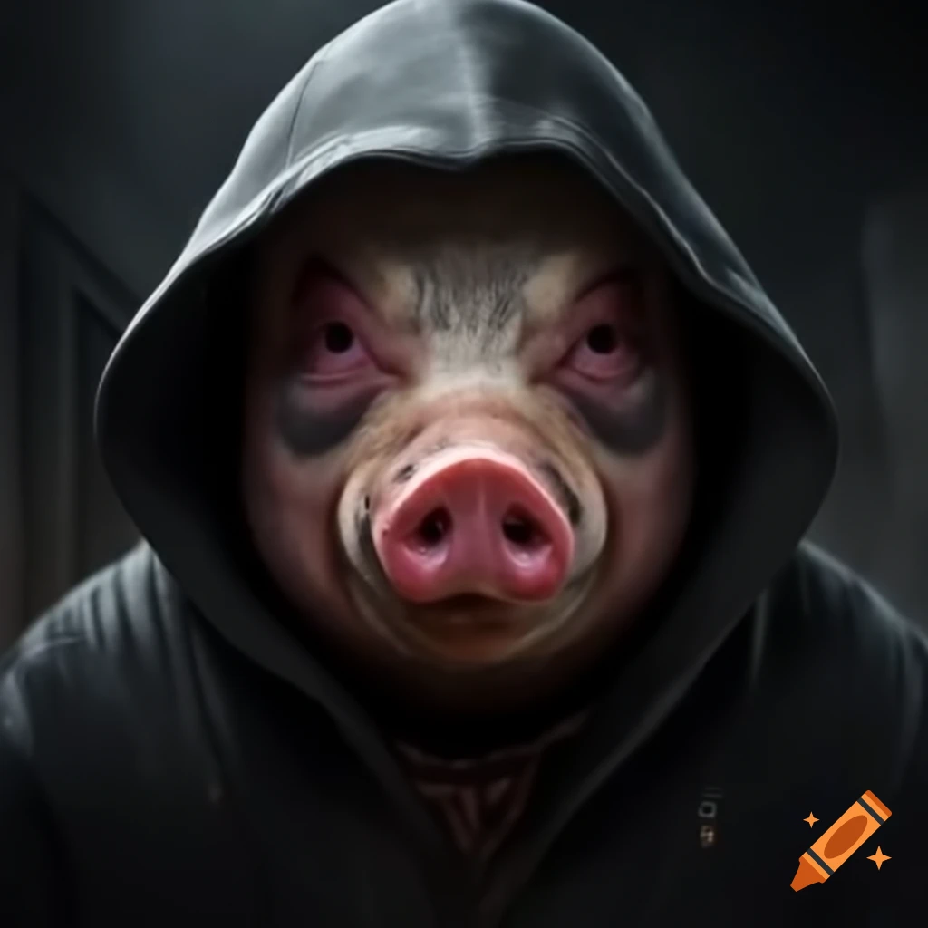Pig portrayed as a hacker without typical mask