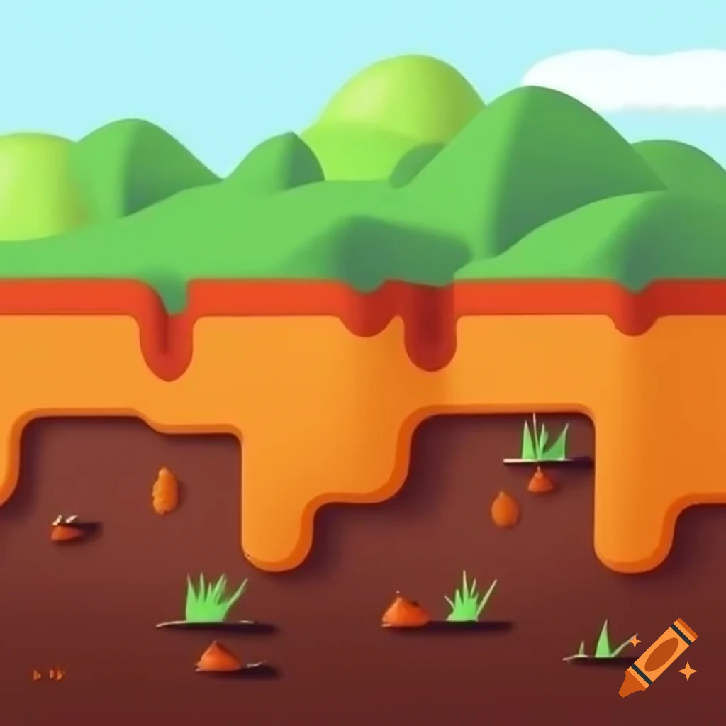 Flat 2D terrain with grassy top layer and dirt underlayer embedded with rocks
