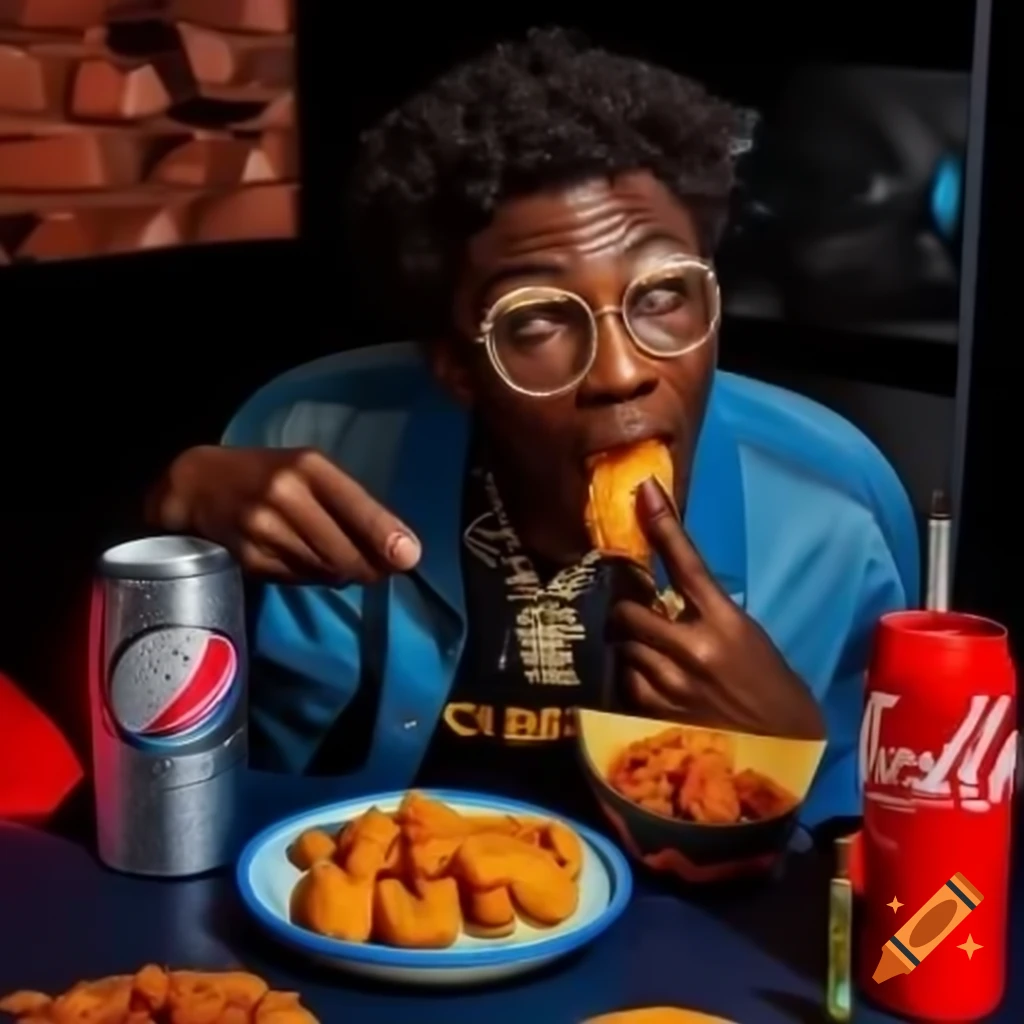 Person enjoying Call of Duty on Xbox 360 while eating fried chicken and drinking grape soda