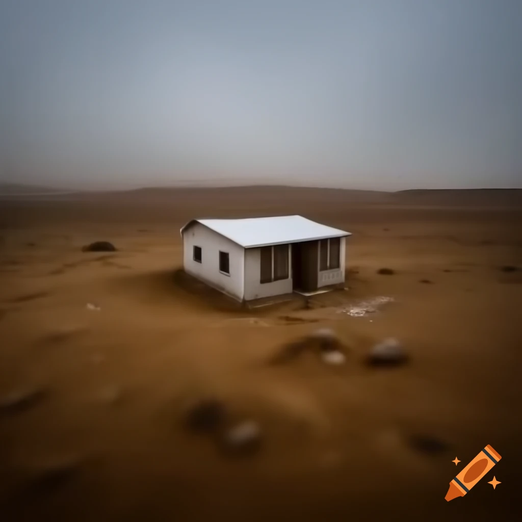 Solitary flat-roofed middle-eastern cabin in dry rocky environment