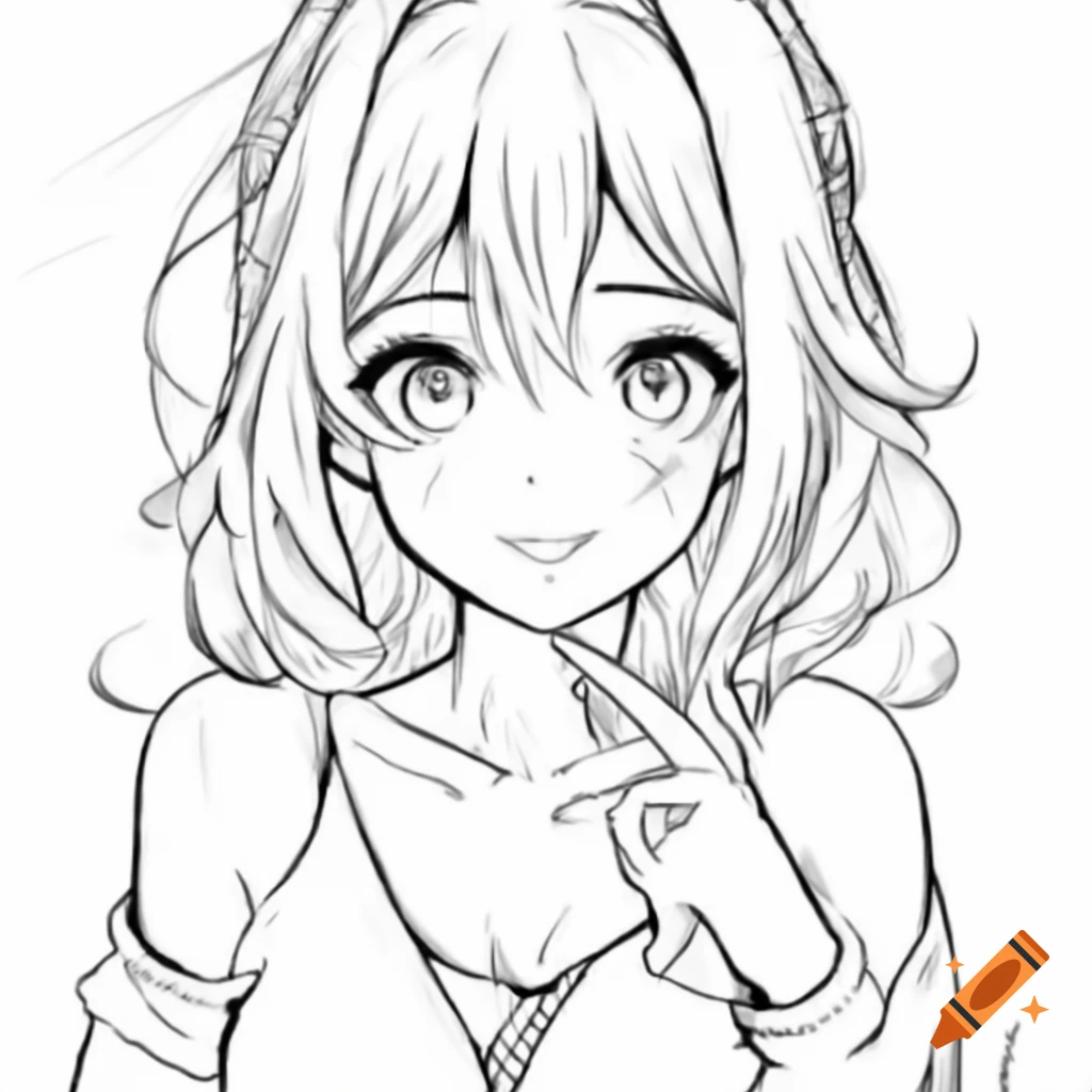 Sketch of a shy, disheveled anime girl in dynamic pose