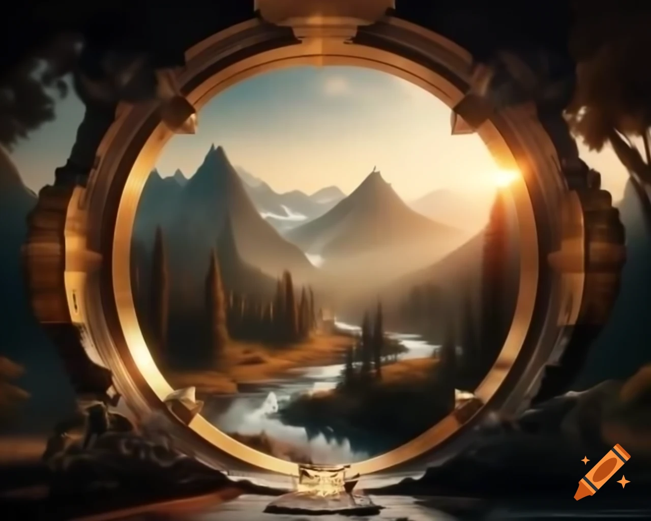 Ancient legend of a beautifully crafted golden photo frame with intricate carvings