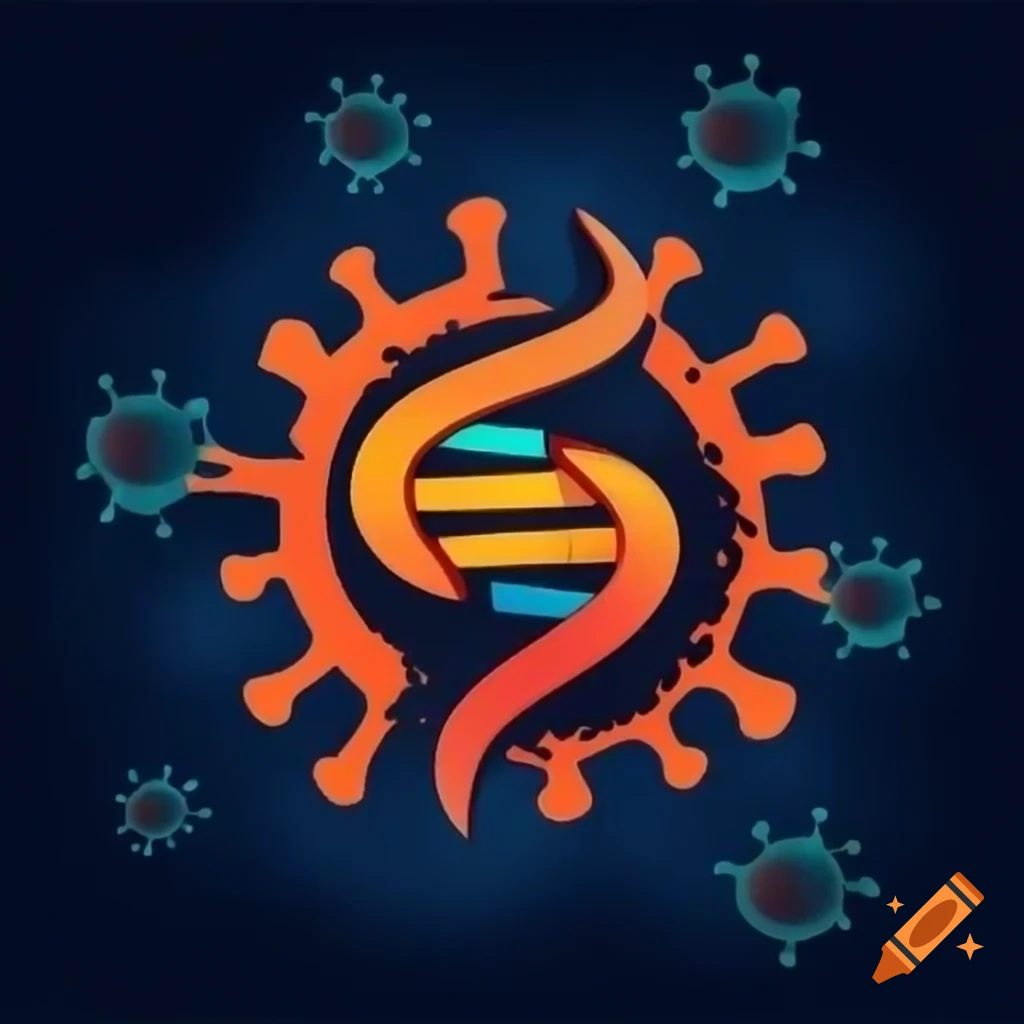 Orange logo of dna merged with virus featuring different spikes on craiyon