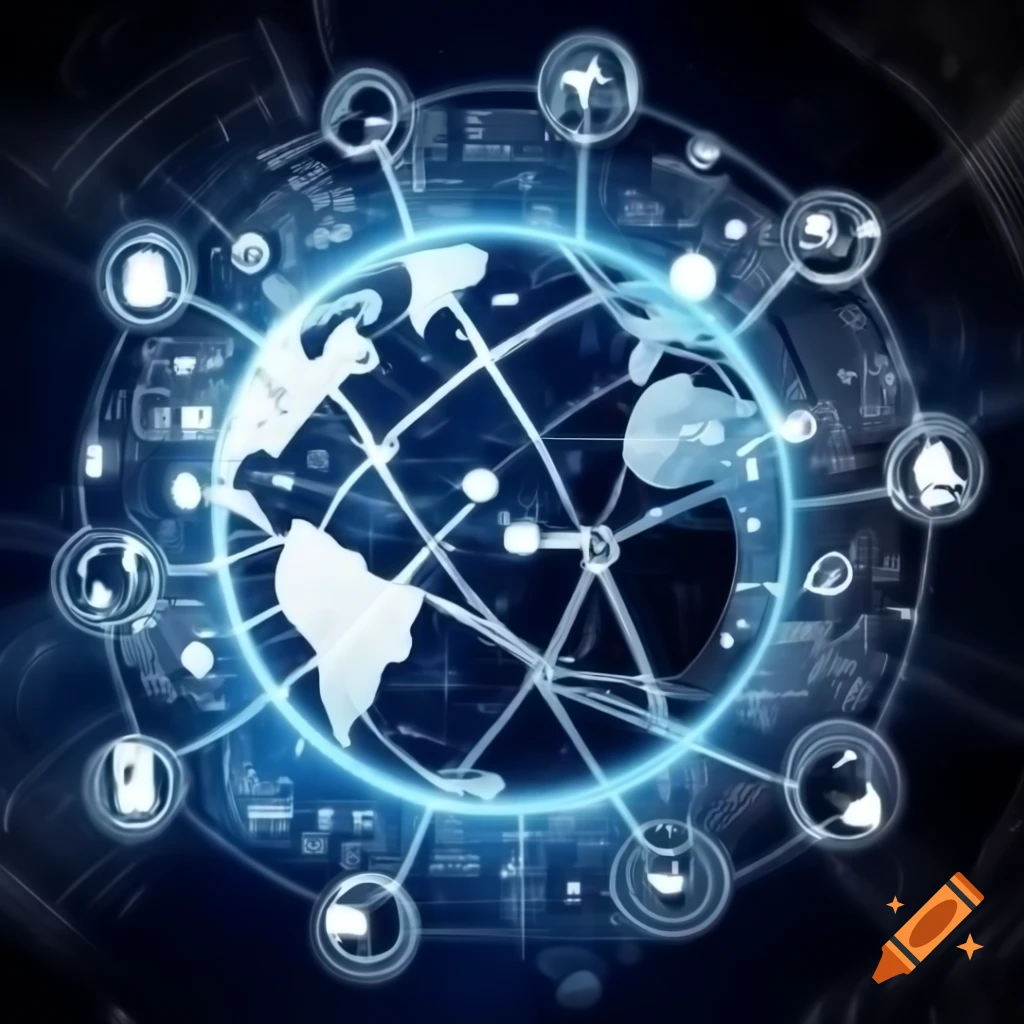 Visualization of globalization with interconnected nodes and icons