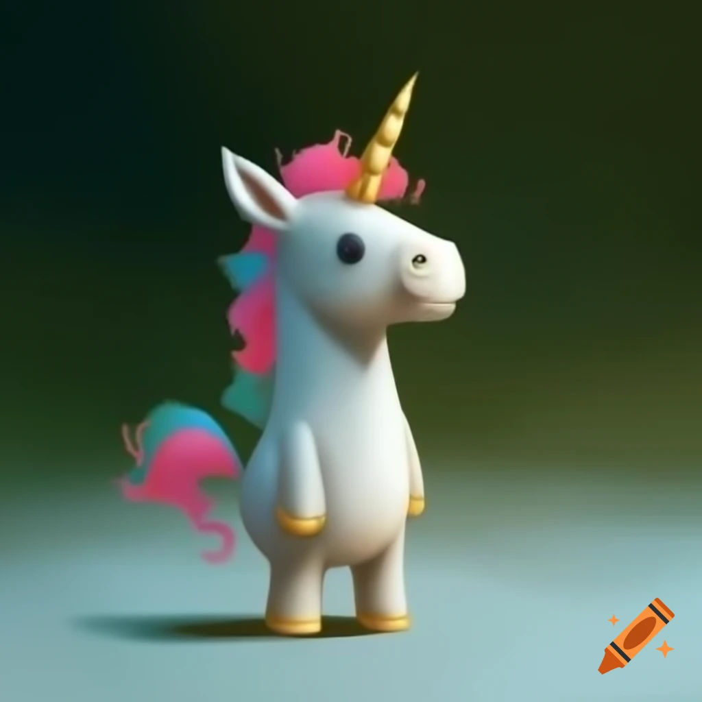 Whimsical pony unicorn standing upright with delicate hooves raised