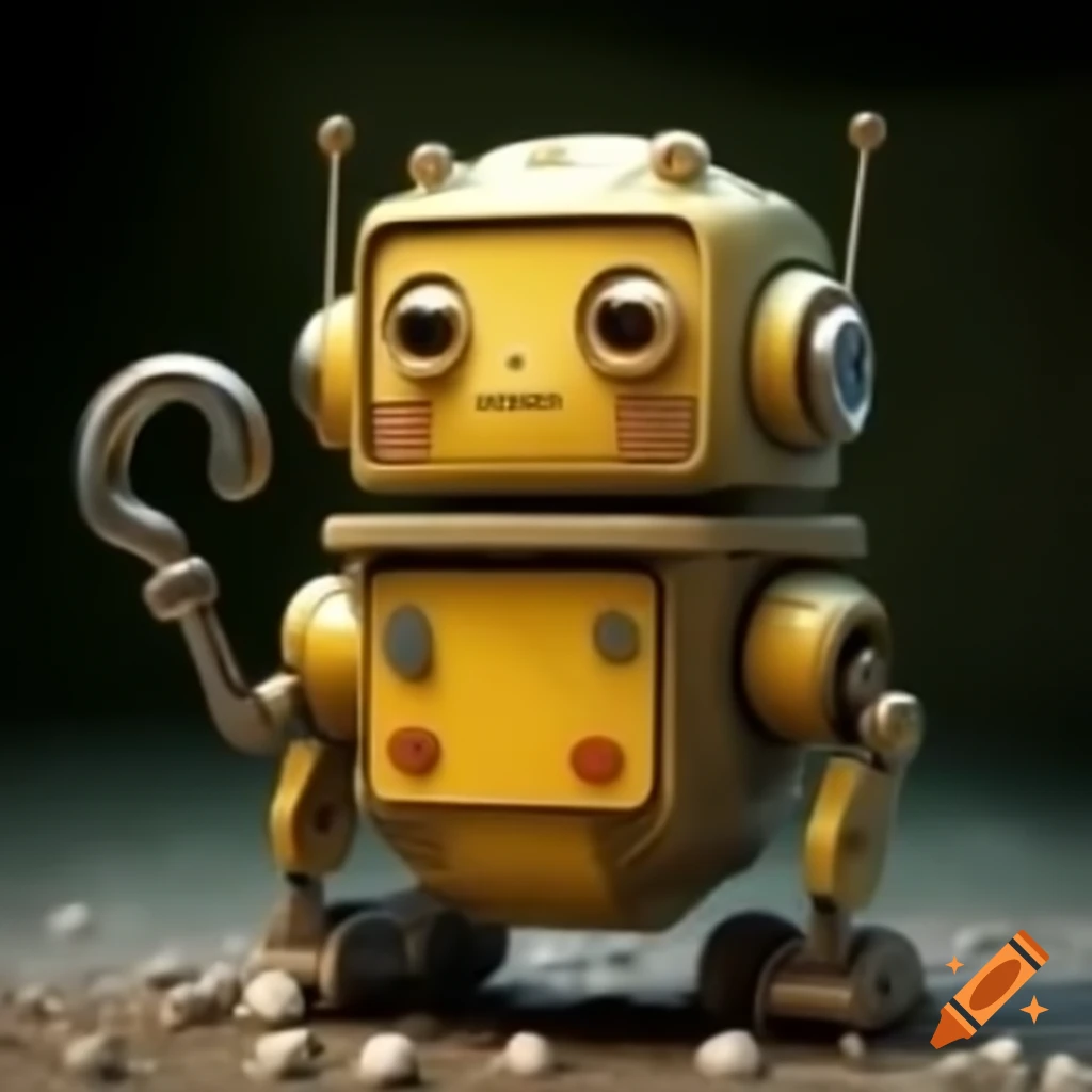 Cute yellow robot with towing hook in profile view