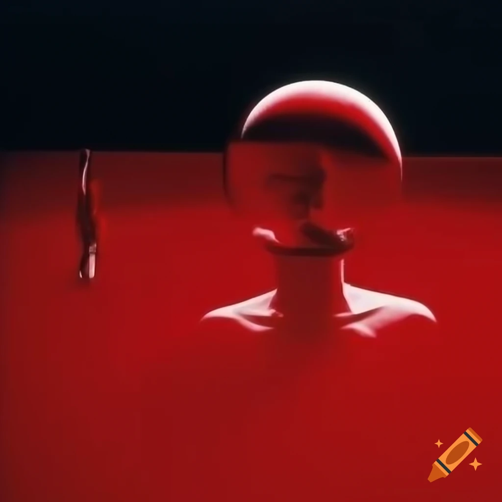 Pop surreal 2000's photography featuring red glass statue