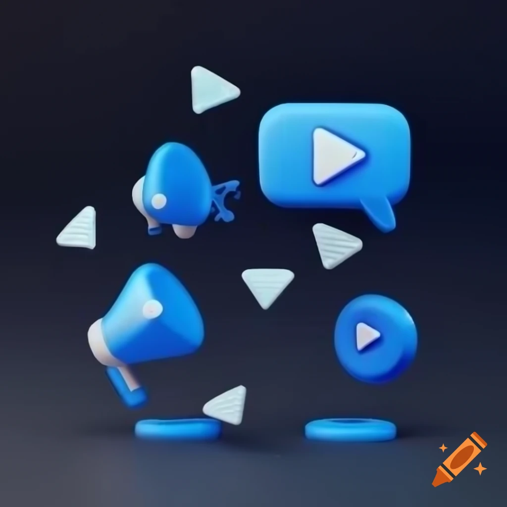 3D-style scattered Telegram icons in rich blue composition