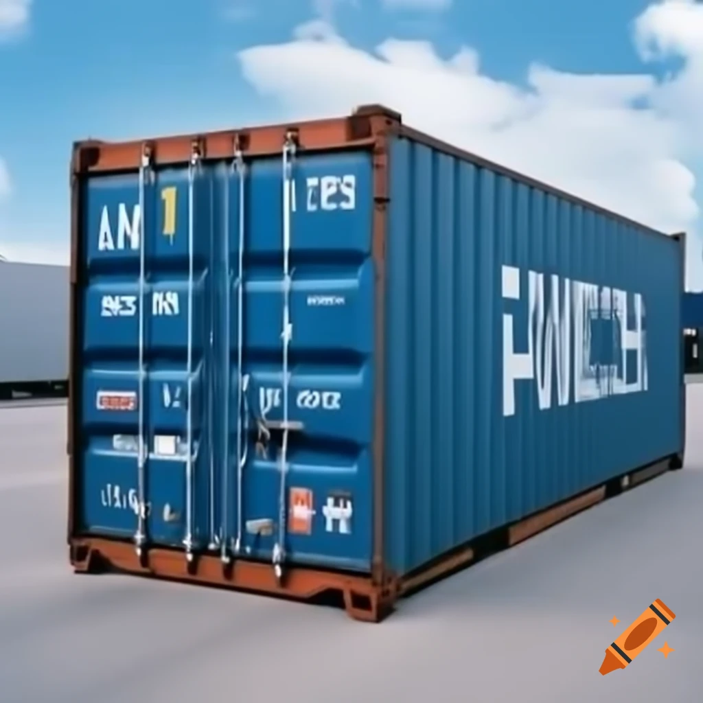 40' ISO intermodal cargo container, dimensions 8' wide and 9.5' high, isolated on a white background