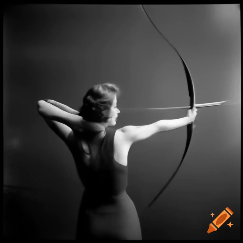 Woman shooting an arrow from behind