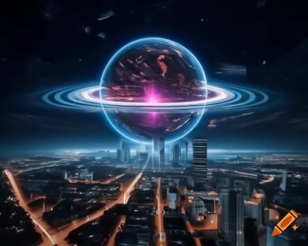 Futuristic city with high metal buildings and advanced architecture