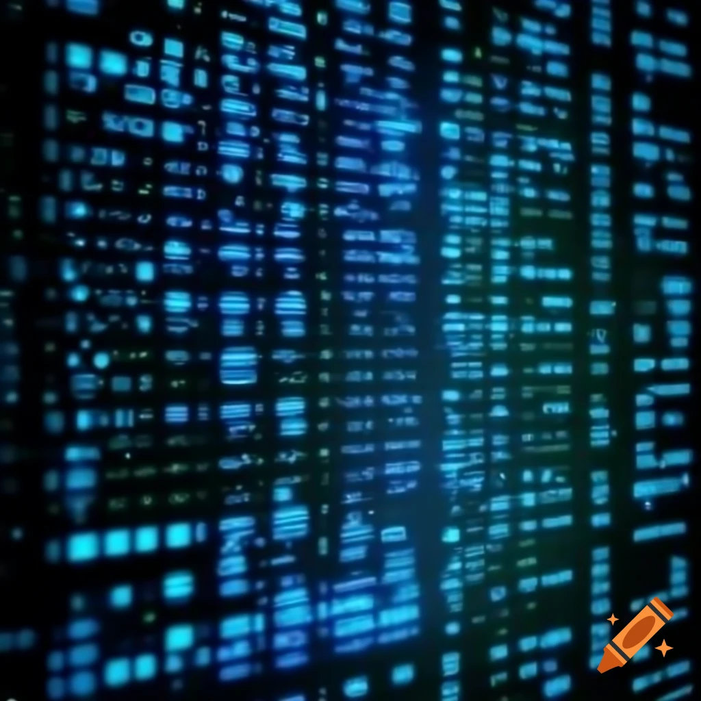 Digital coding environment with shades of blue, black, and white, featuring binary code