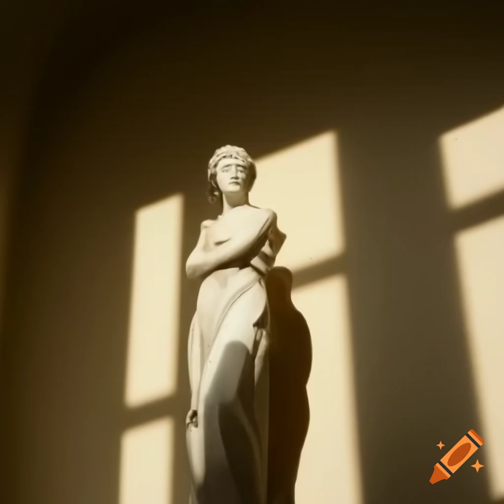 Marble statue of a lady illuminated by gentle sunlight indoors