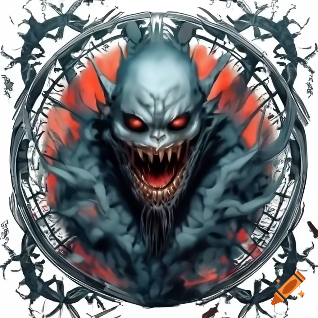 Intricate logo with fierce creature emerging, symbolizing sonic might