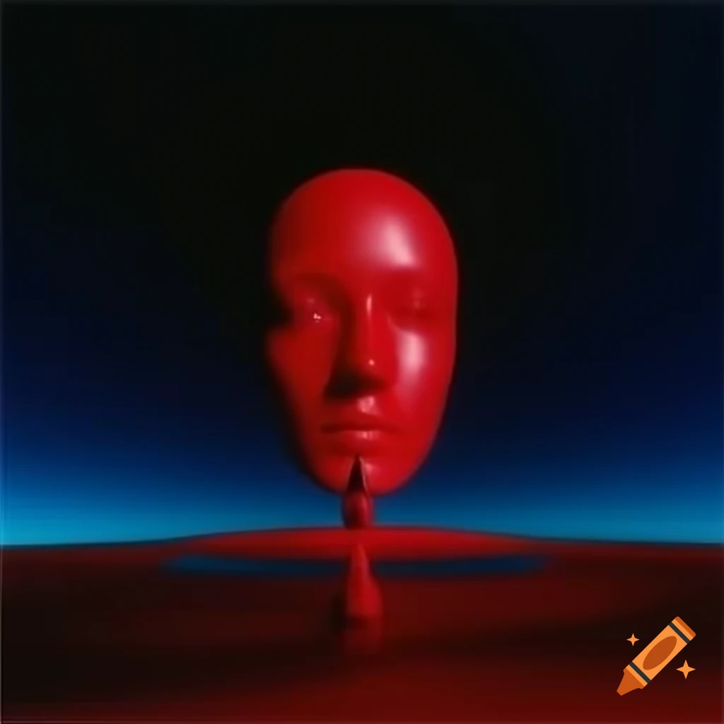 Pop surreal photography featuring red glass statue from the 2000s