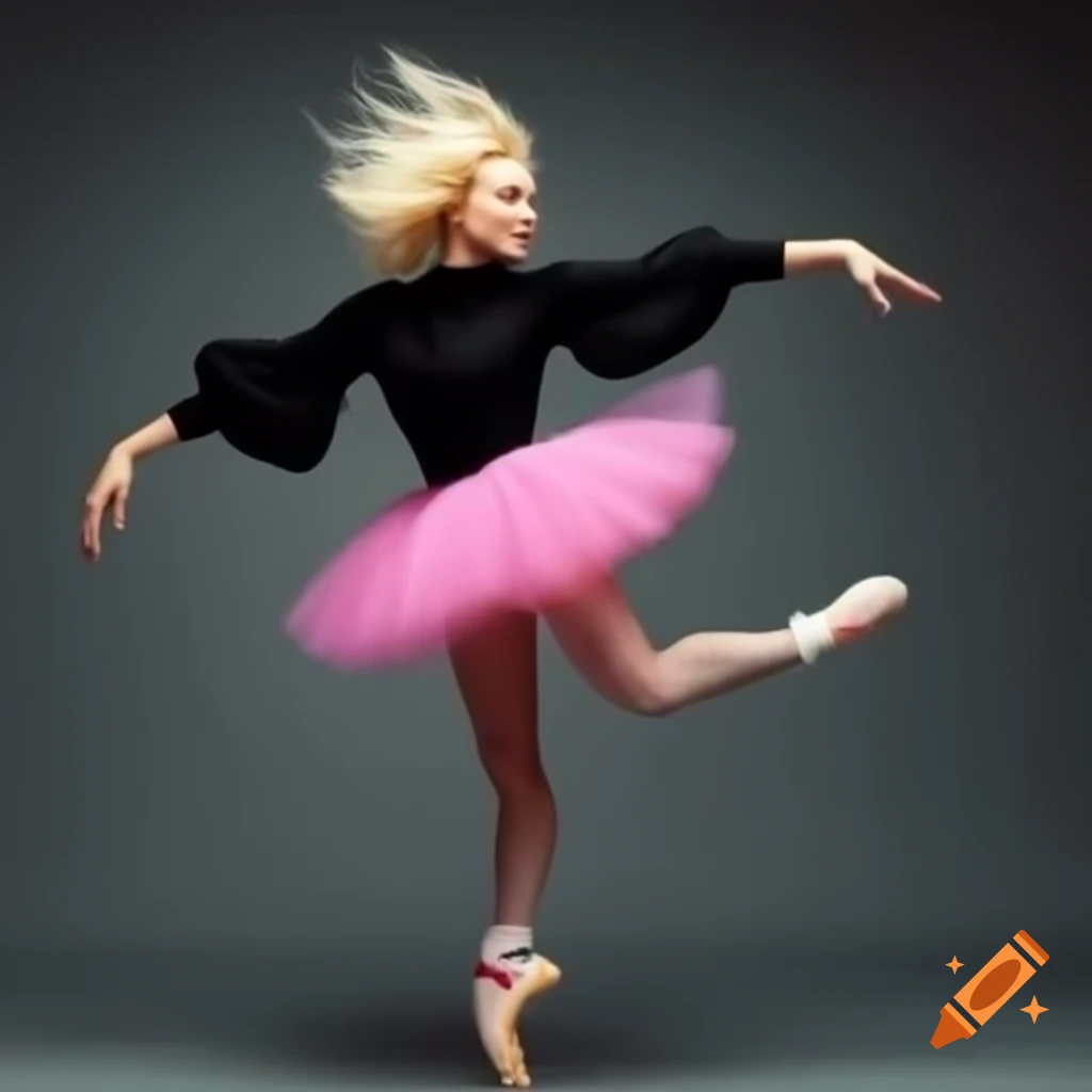 Highland dancer in black leotard and pink tutu with red pointe shoes