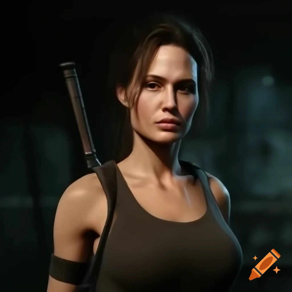 Stunning portrait of actress as Lara Croft showcasing athletic physique