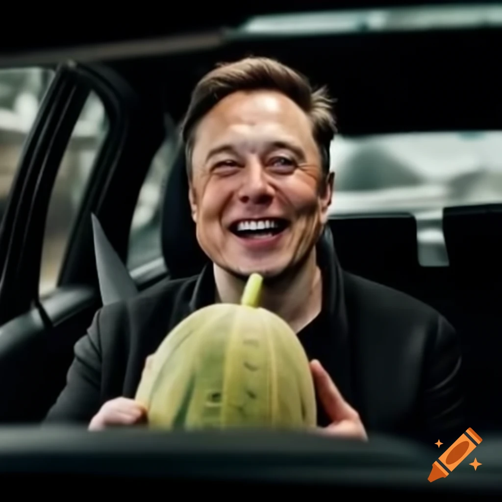Elon Musk humorously driving a melon