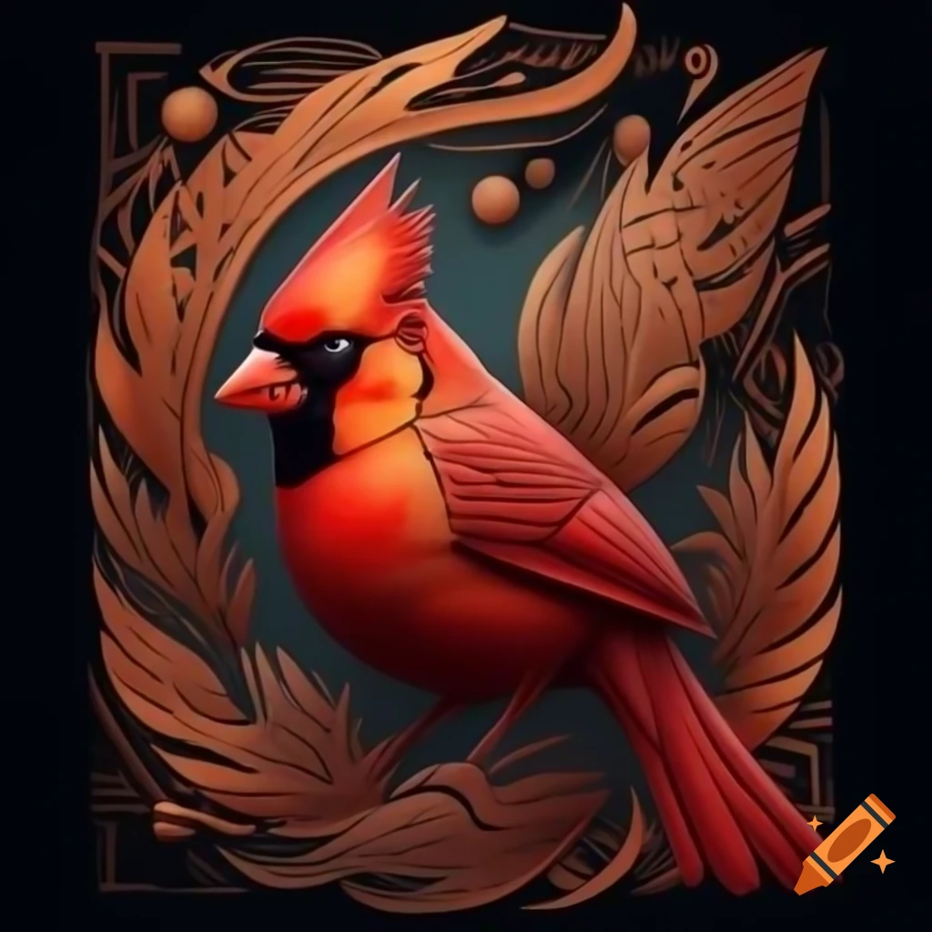 Cardinal with geometric patterns in vibrant zentangle art