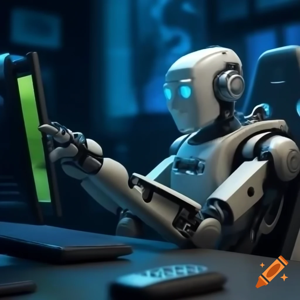 Robot engaged in playing video game