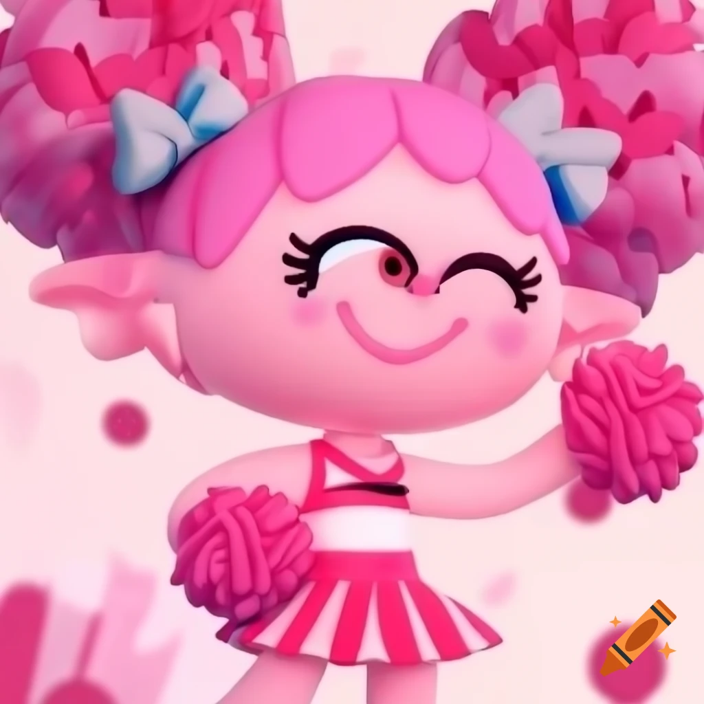 My singing monsters character in anime style with pink pompom and