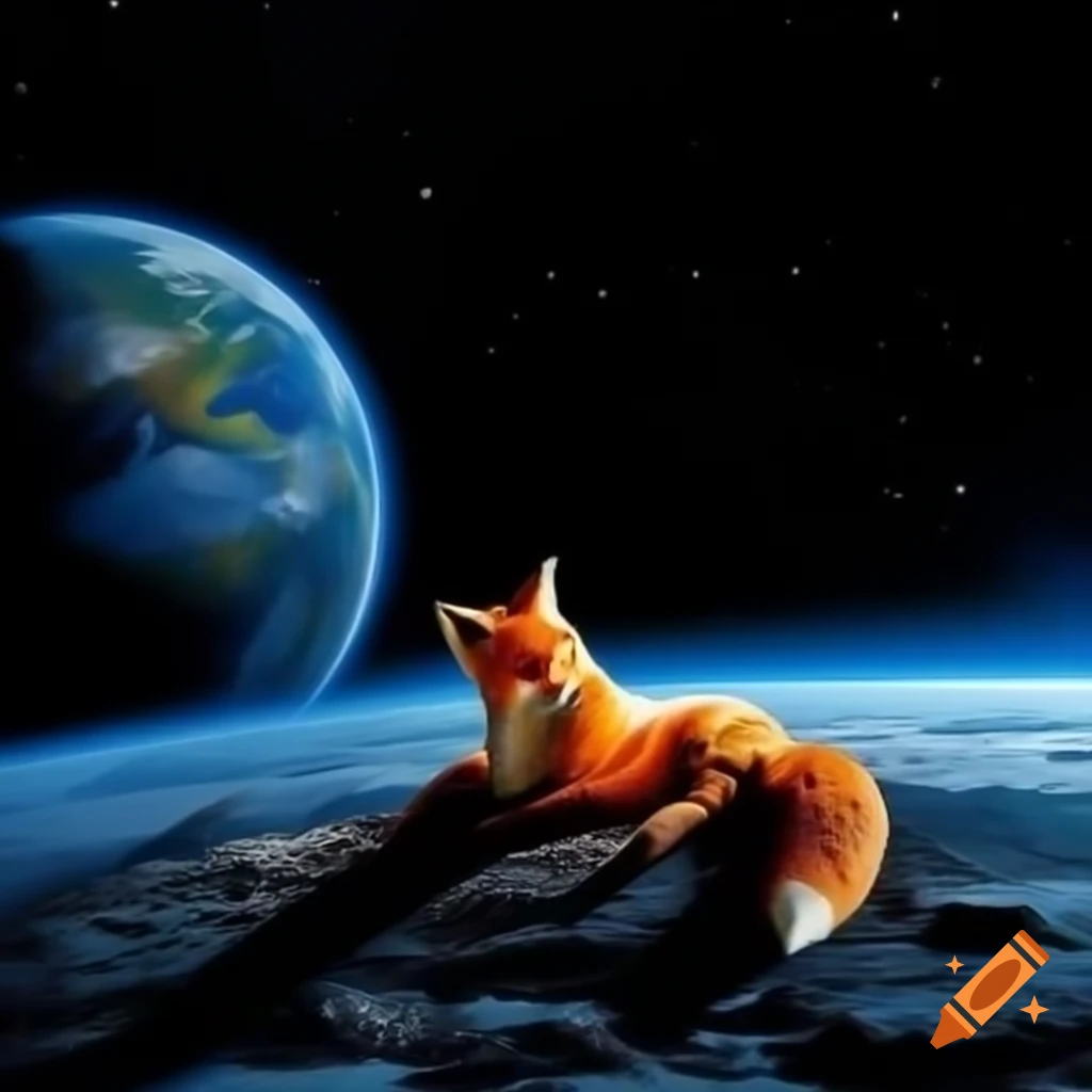 Emotional scene of Pilot Felix, an orange fox, curled up on ground in comfortable pose