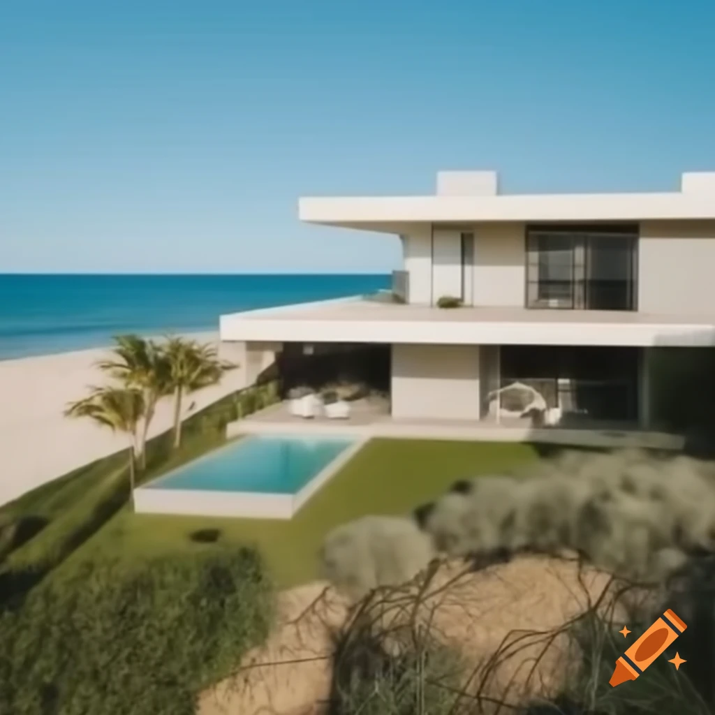 Beach house on sloped terrain with sea view and wave-inspired facade