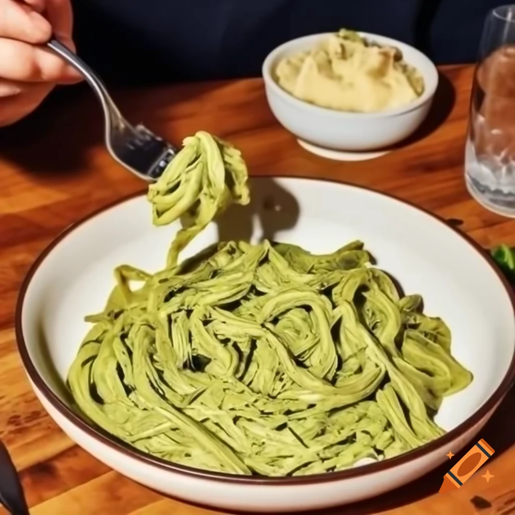Creamy pesto pasta served with mashed potatoes