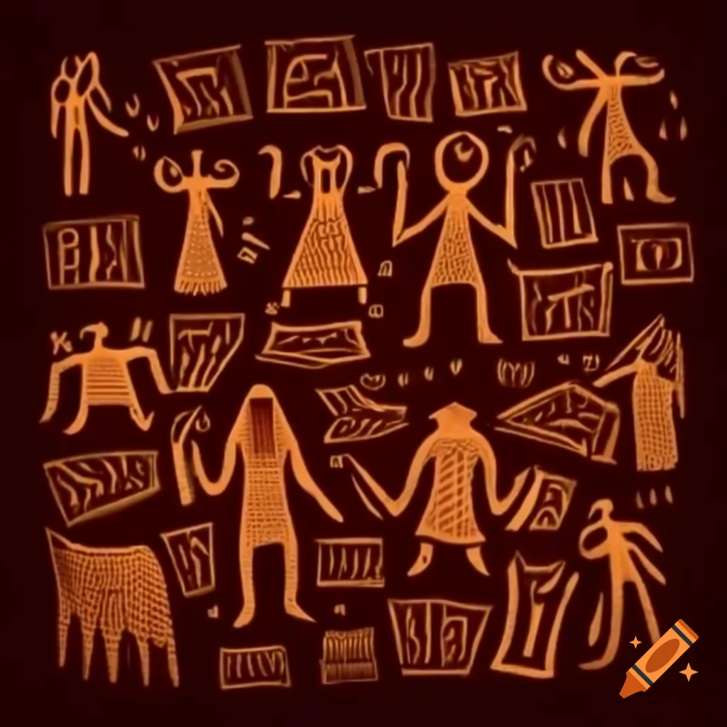 Petroglyph depiction of people celebrating at a party circa 5000 BC