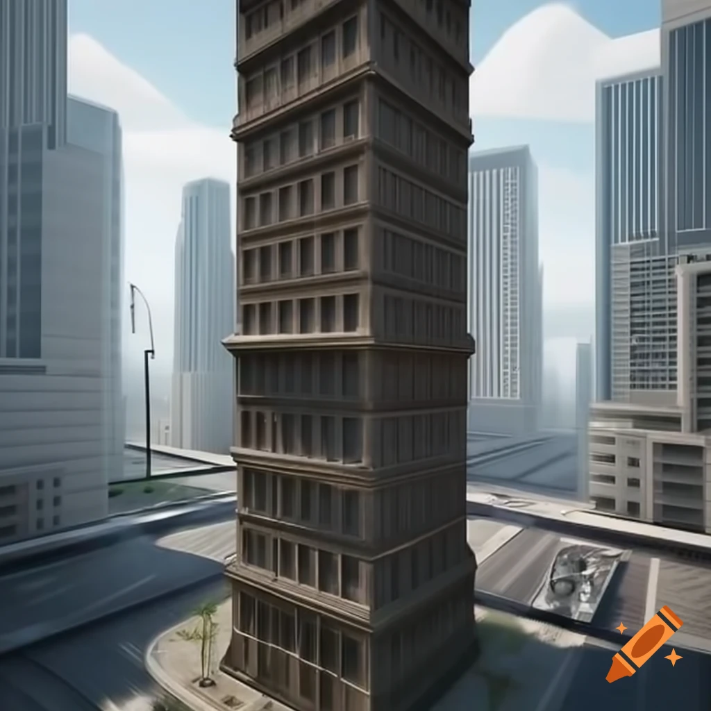 Detailed 3D urban scene featuring wide road and tall buildings