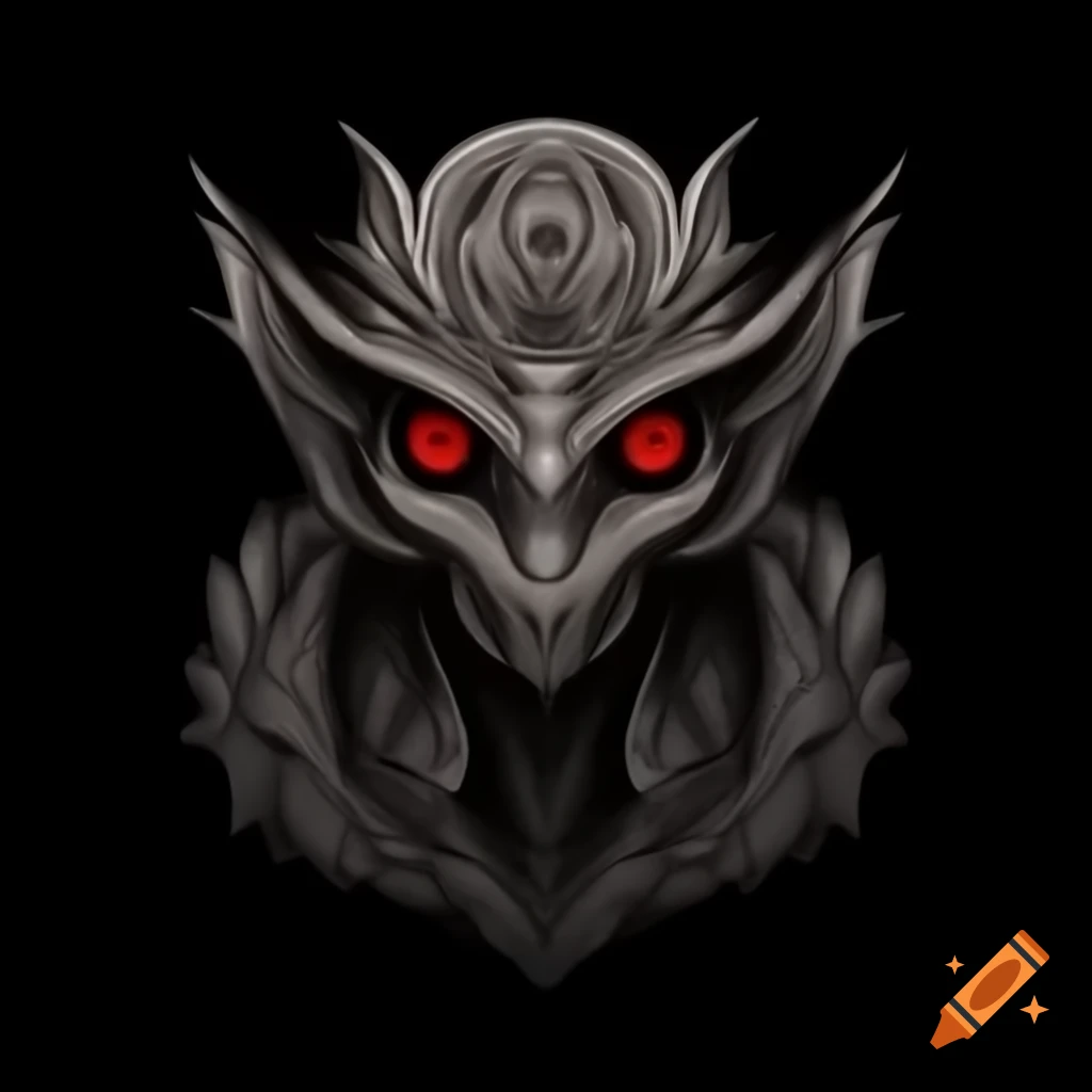 Highly detailed mothman cryptid character with red eyes and black-grey fur
