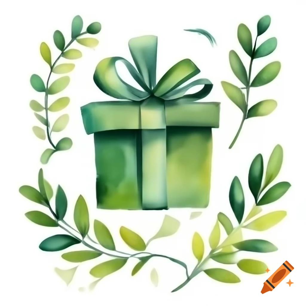 Present wrapped with ribbon made from leaves