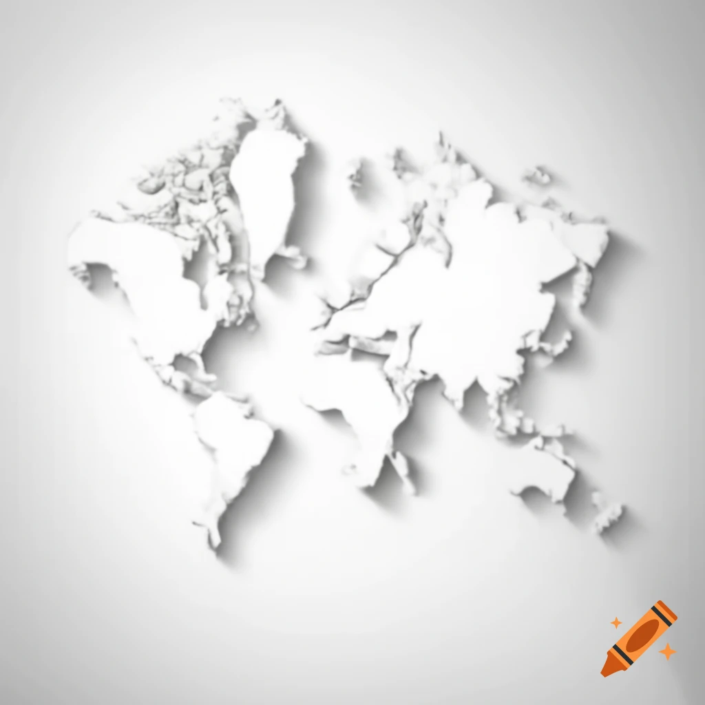 Stylized world map in white with shadowed borders