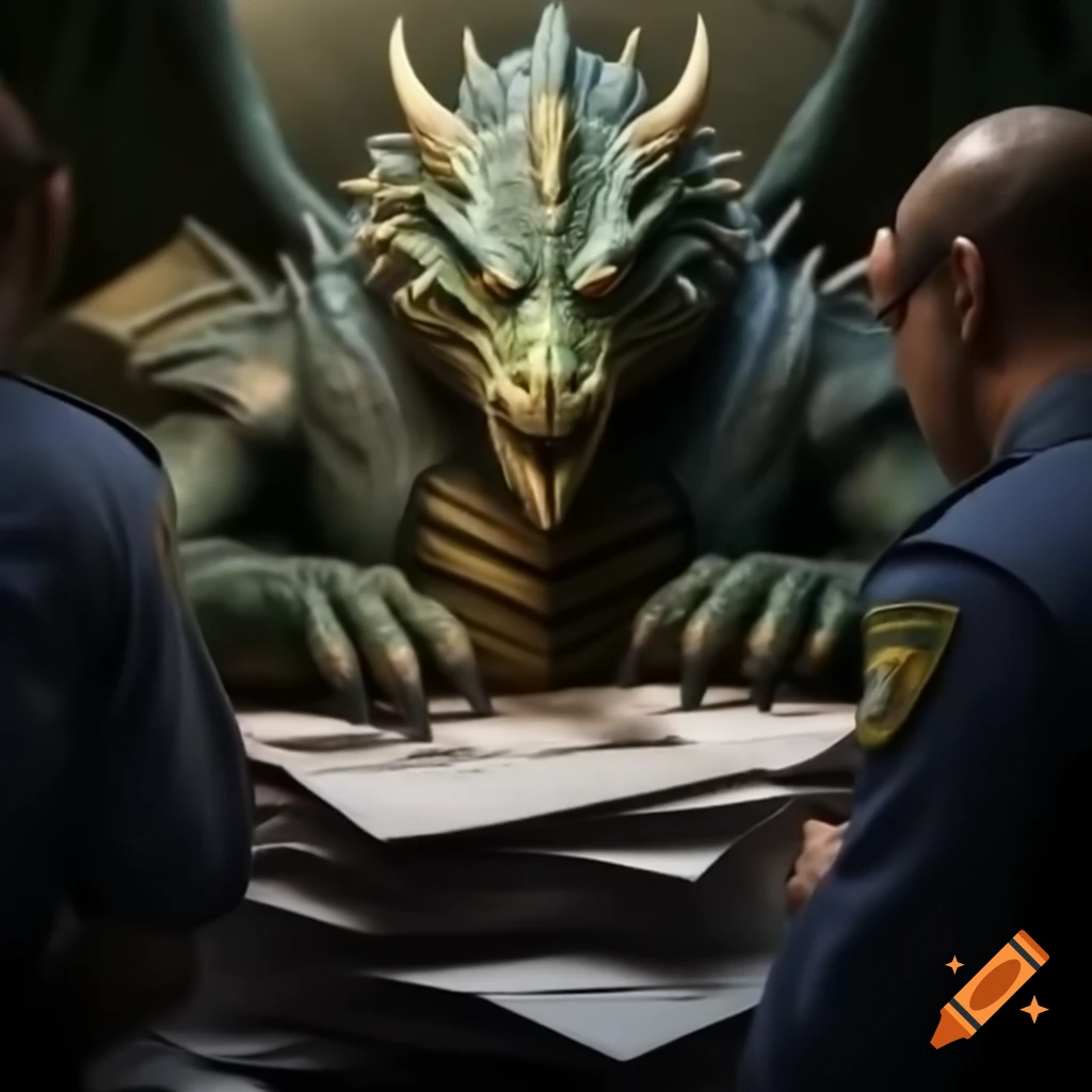 Security dragon guarding stack of papers from other creatures