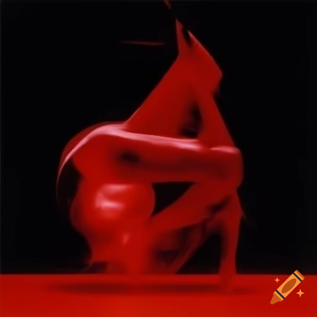 Pop surreal photography featuring red glass statue from 2000s