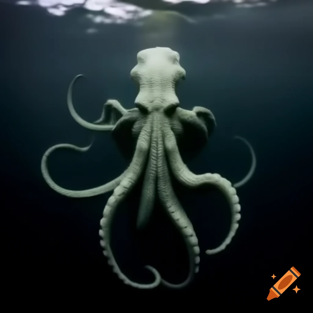Cthulhu rising from dark pool with plain background