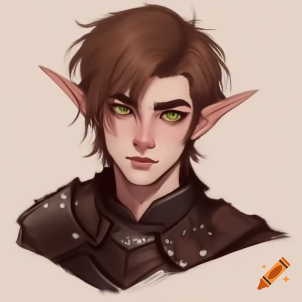 Half elf Dungeons Dragons Character Portrait With Long Black Curly 