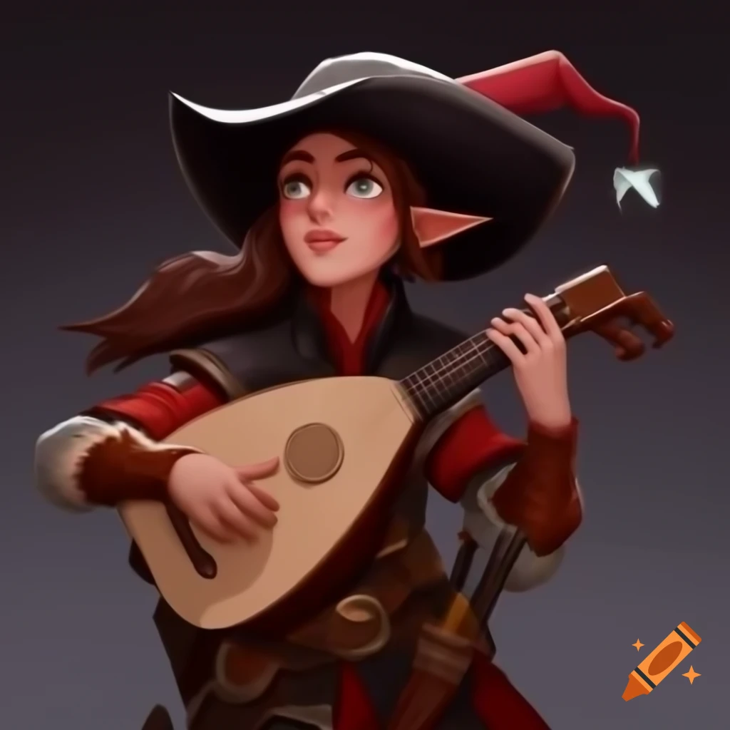 Female bard playing lute in original Dungeons and Dragons style