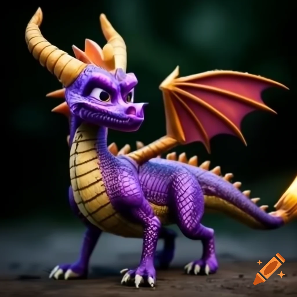 Hyper-realistic portrayal of Spyro the Dragon