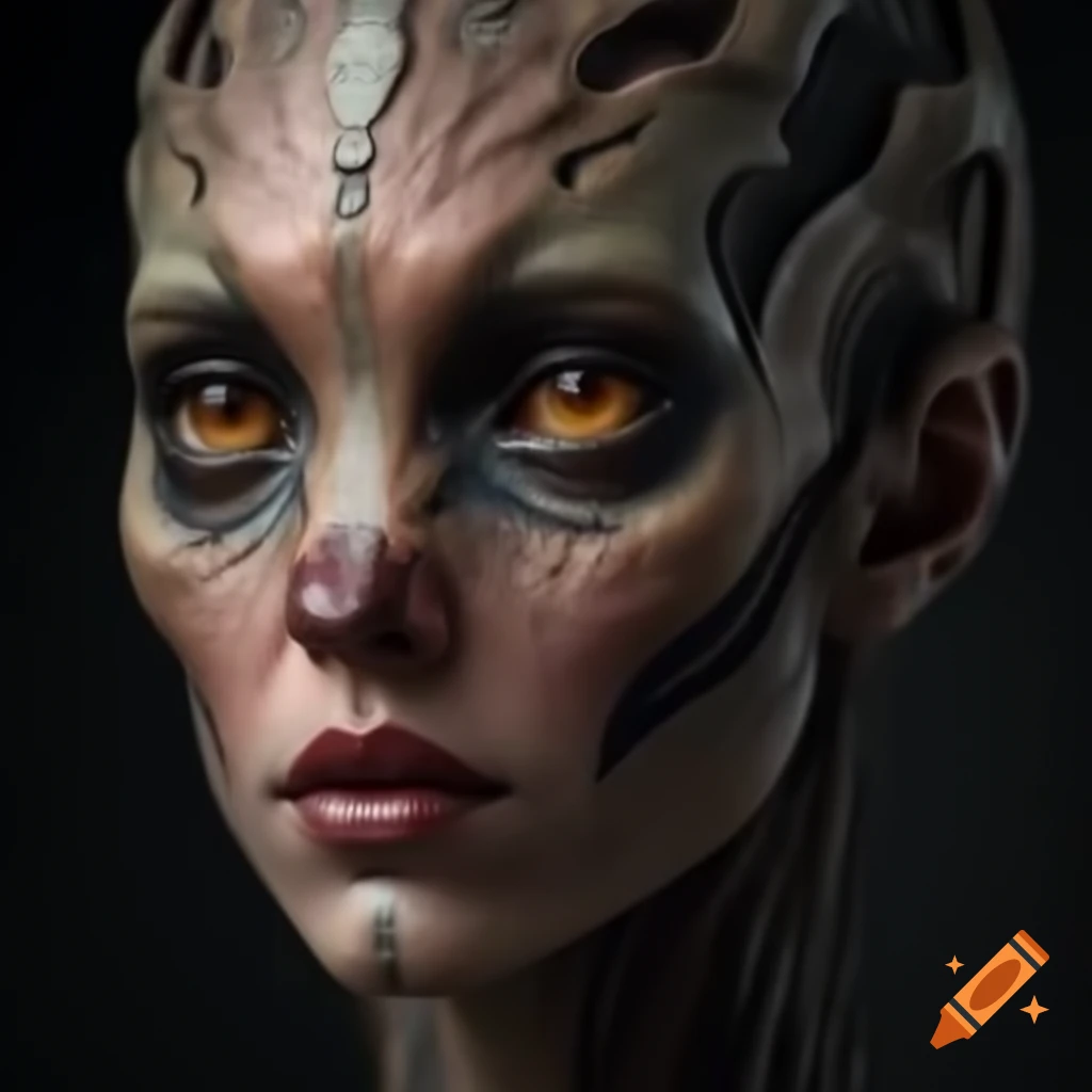 Androgynous Being With Golden Skin And Silver Patterns Detailed Facial