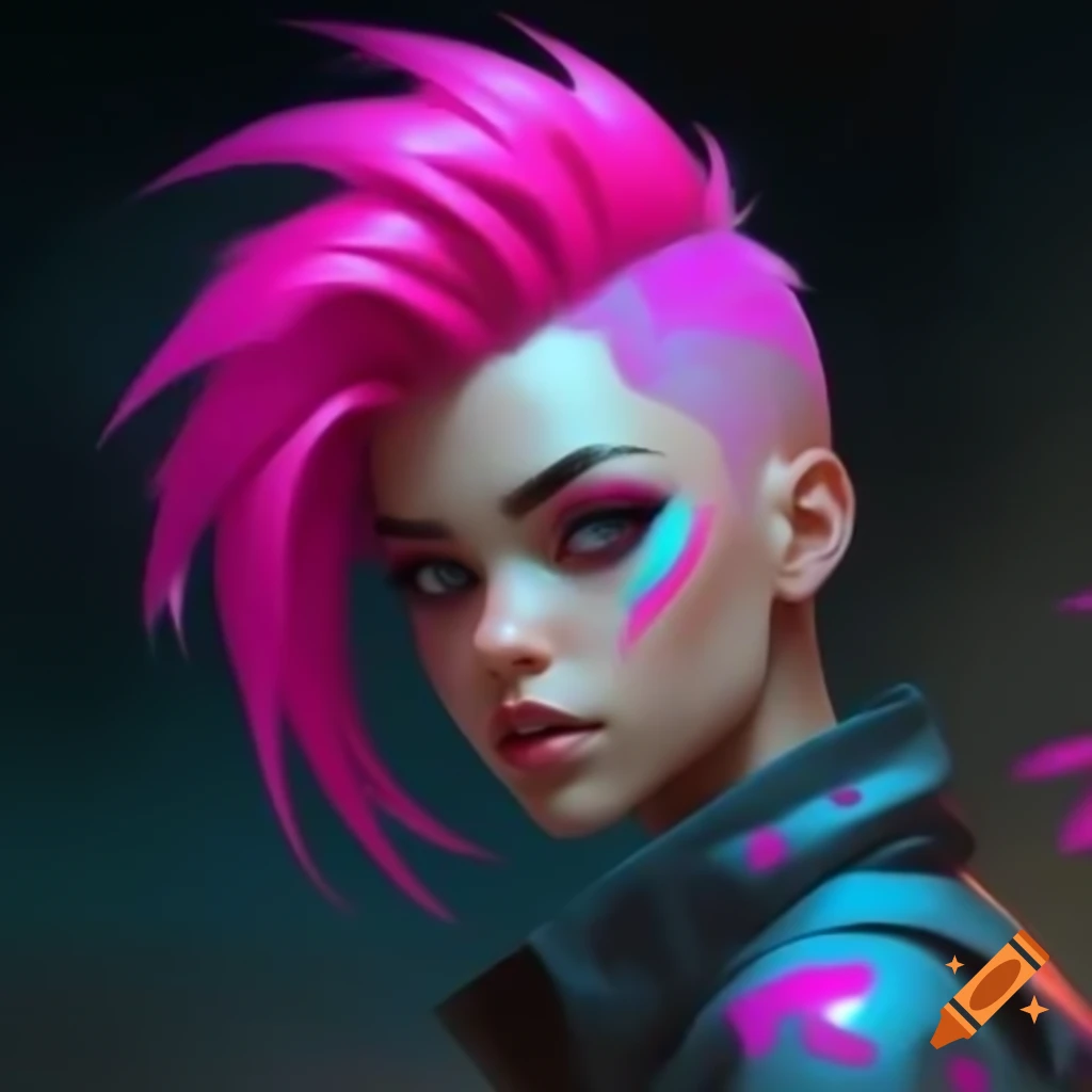 Cyberpunk girl with pink Mohawk hairstyle