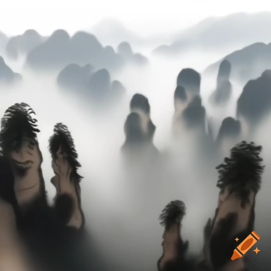 Monochrome ink painting of misty Zhangjiajie mountains