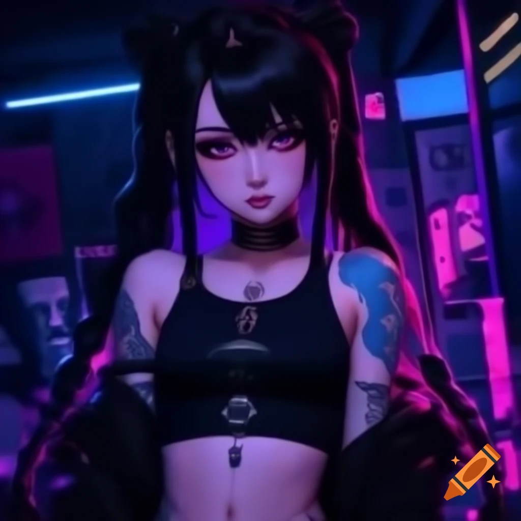 Punk inspired gothic muscular young woman with tattoos and edgy fashion