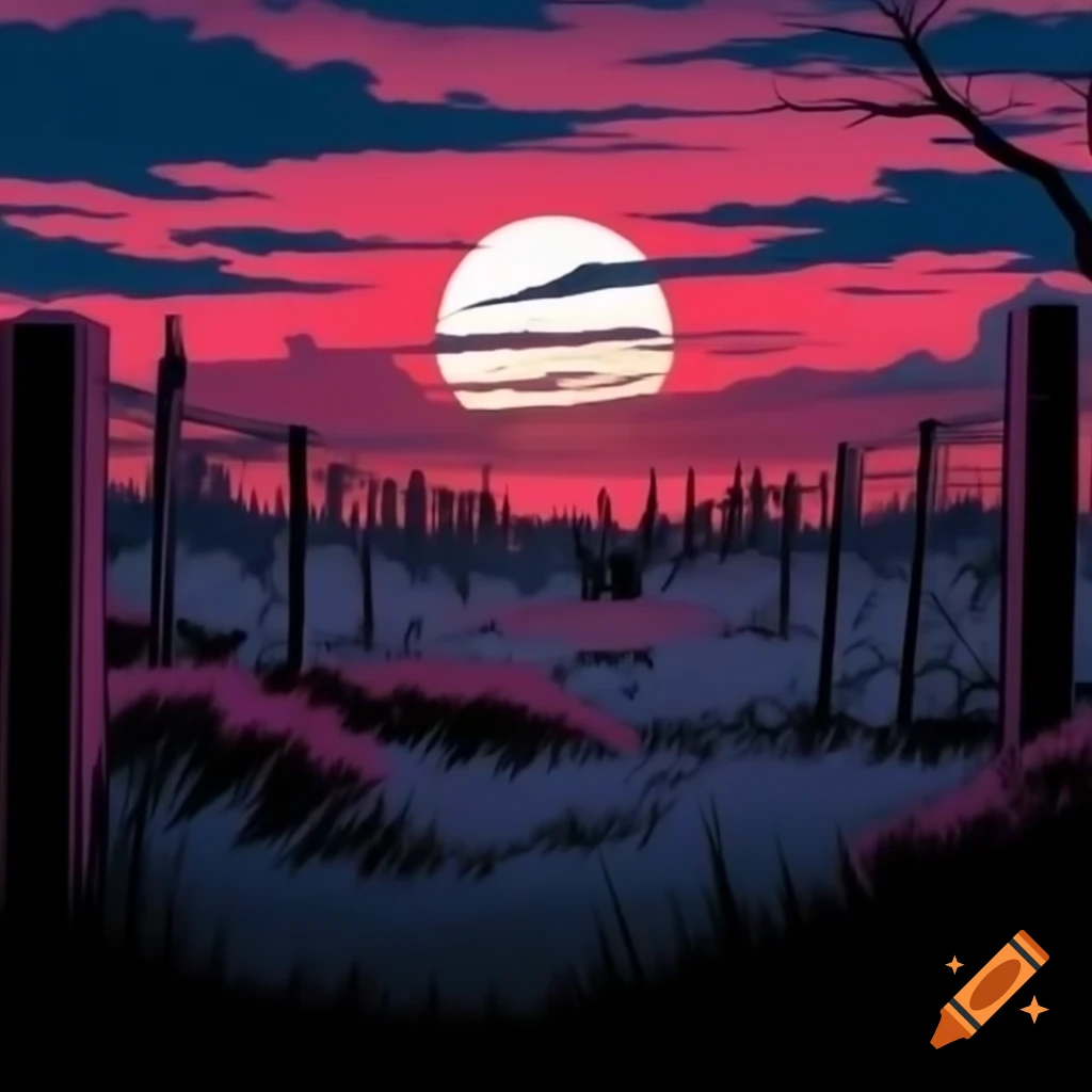 Graveyard at sunset with fence creating a spooky atmosphere on craiyon